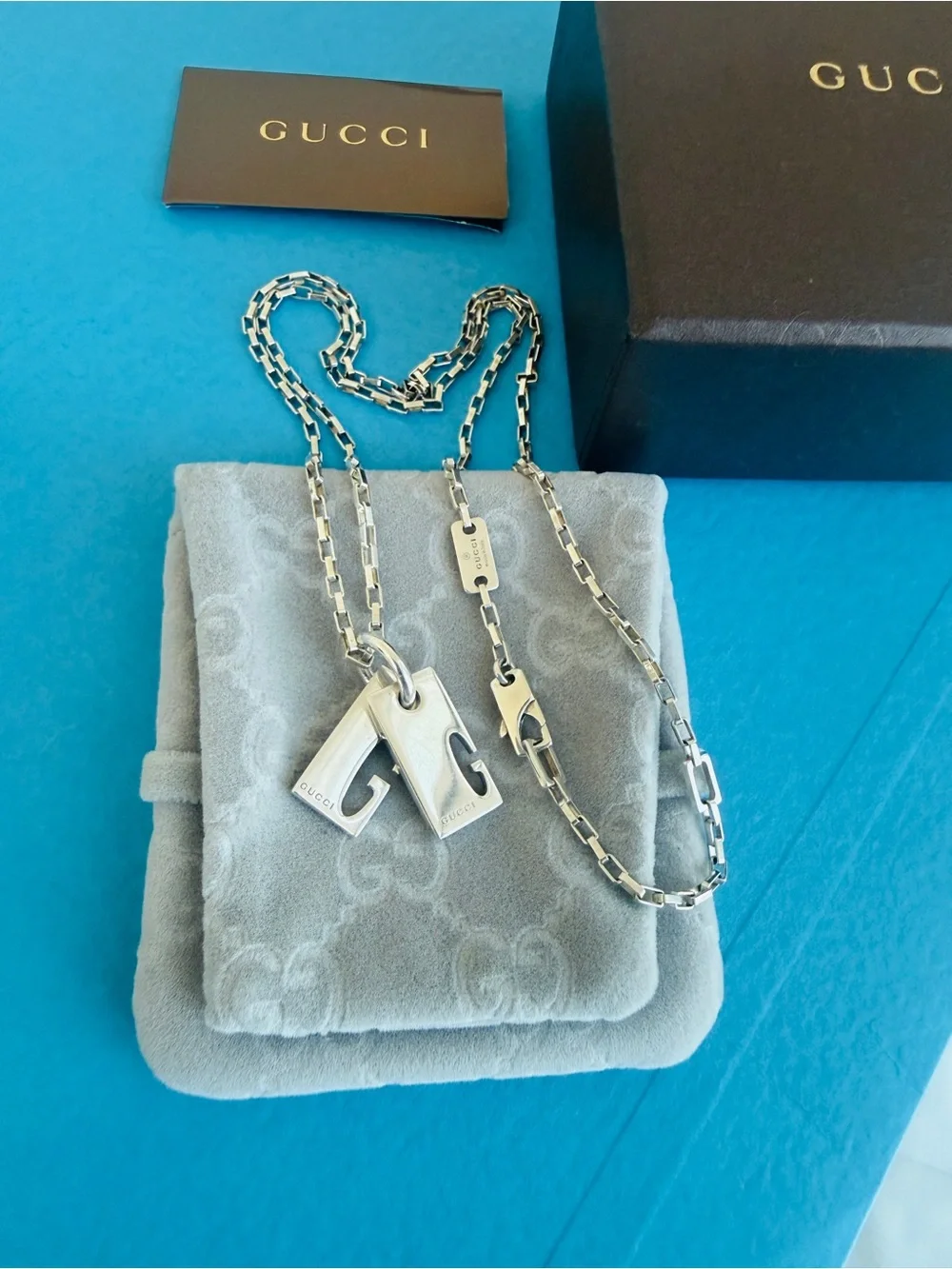 ✨GUCCI✨ Cutout G Double Tag Necklace FULL SET & AUTHENTICATED Unisex